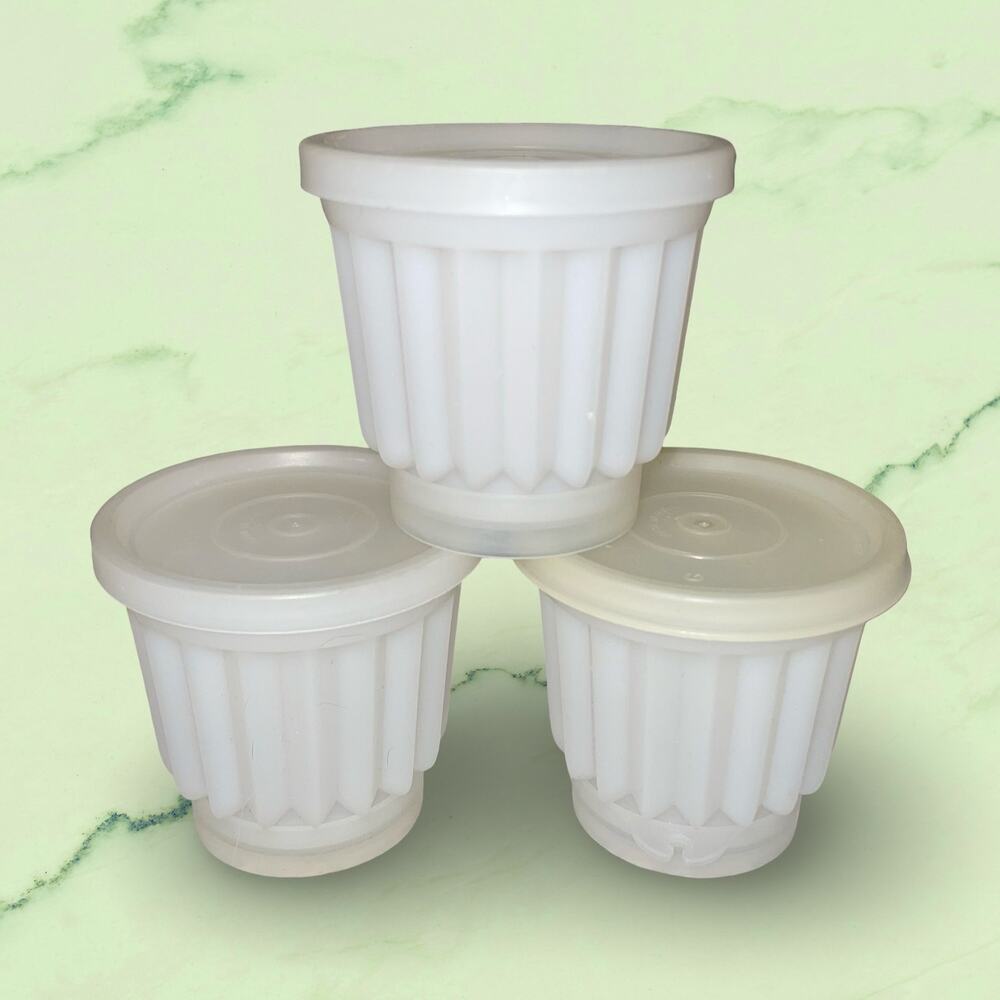 Tupperware Jel-ette Mini Molds Set 3 White 297 Individual Jello Desert Cups VTG